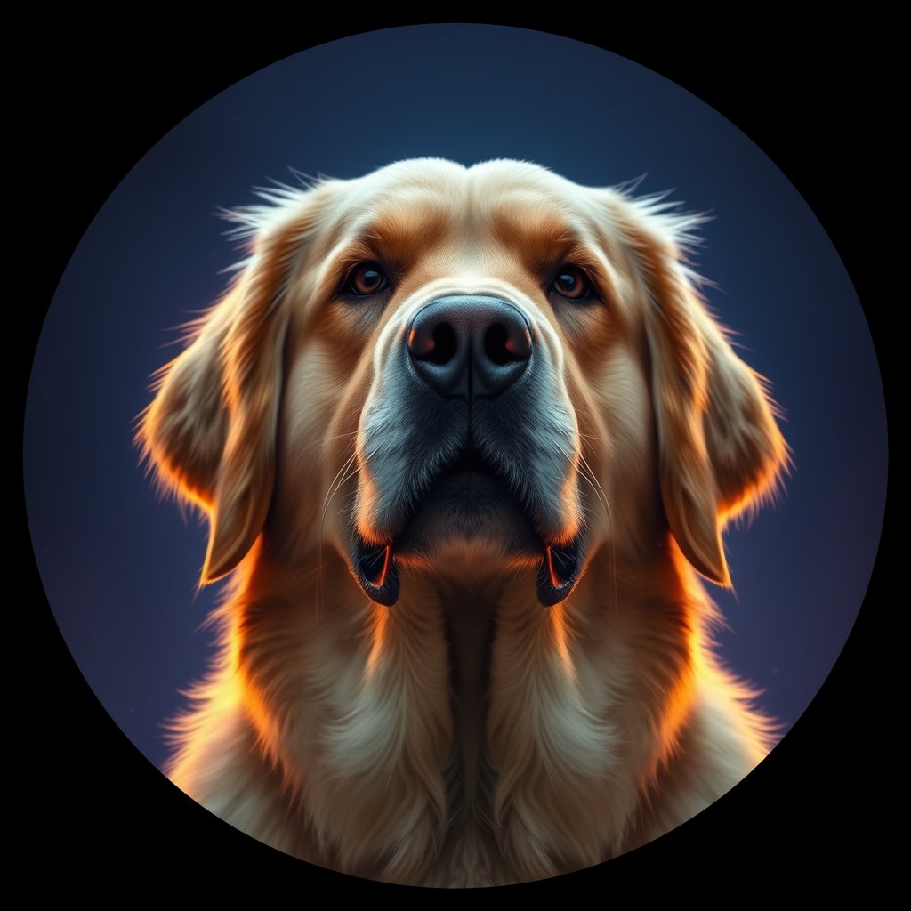 Cosmic medallion portrait of GRLS_grlsGH5T4A55, a Golden Retriever
