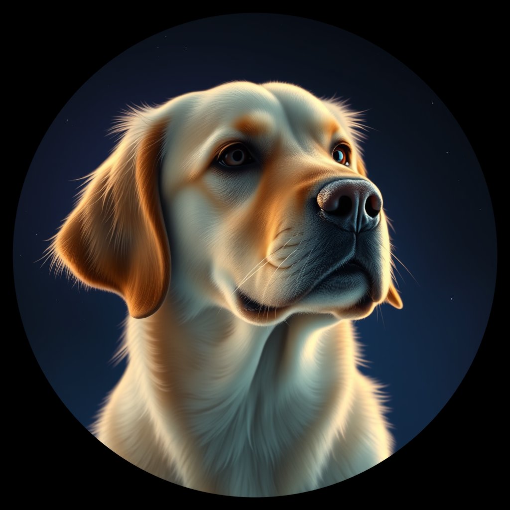 Cosmic medallion portrait of GRLS_grlsGI26RS66, a Golden Retriever