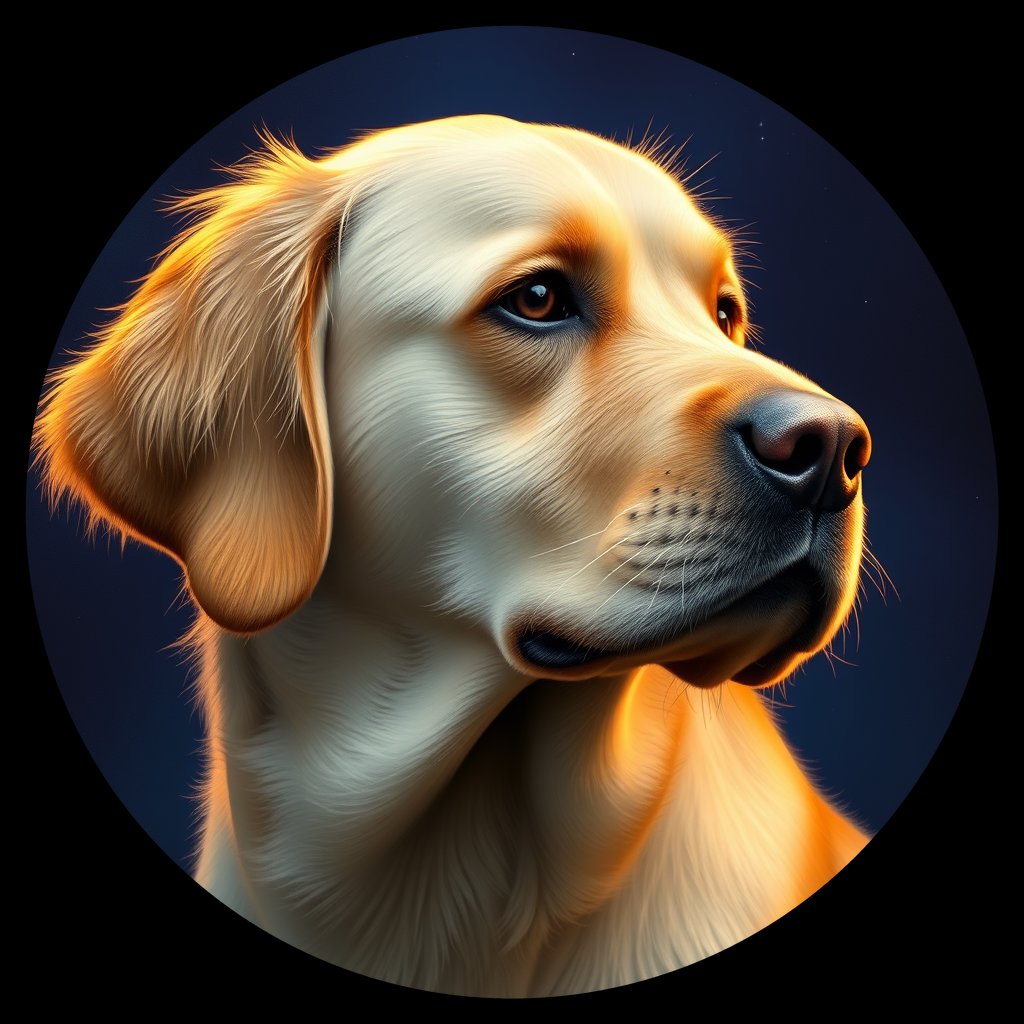 Cosmic medallion portrait of GRLS_grlsGID2IWEE, a Golden Retriever