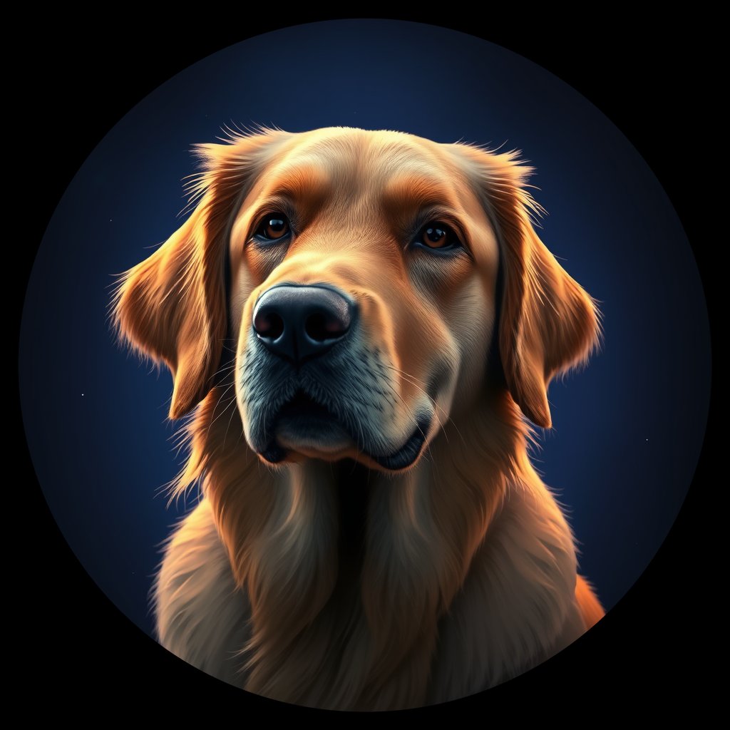 Cosmic medallion portrait of GRLS_grlsGIWE111, a Golden Retriever