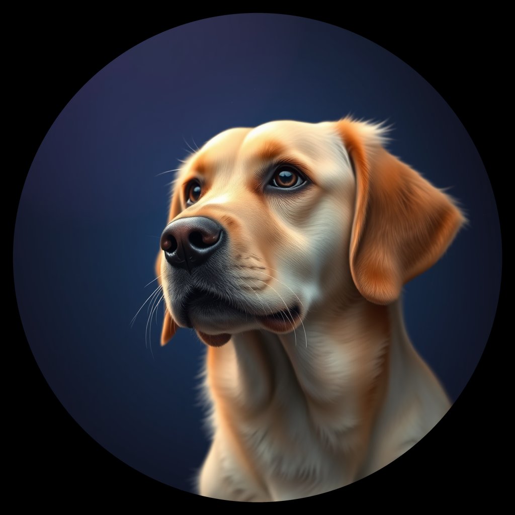 Cosmic medallion portrait of GRLS_grlsGIYIEJ22, a Golden Retriever