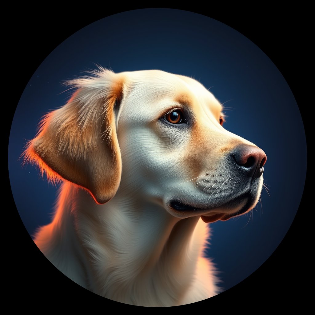 Cosmic medallion portrait of GRLS_grlsGJCD8LL, a Golden Retriever