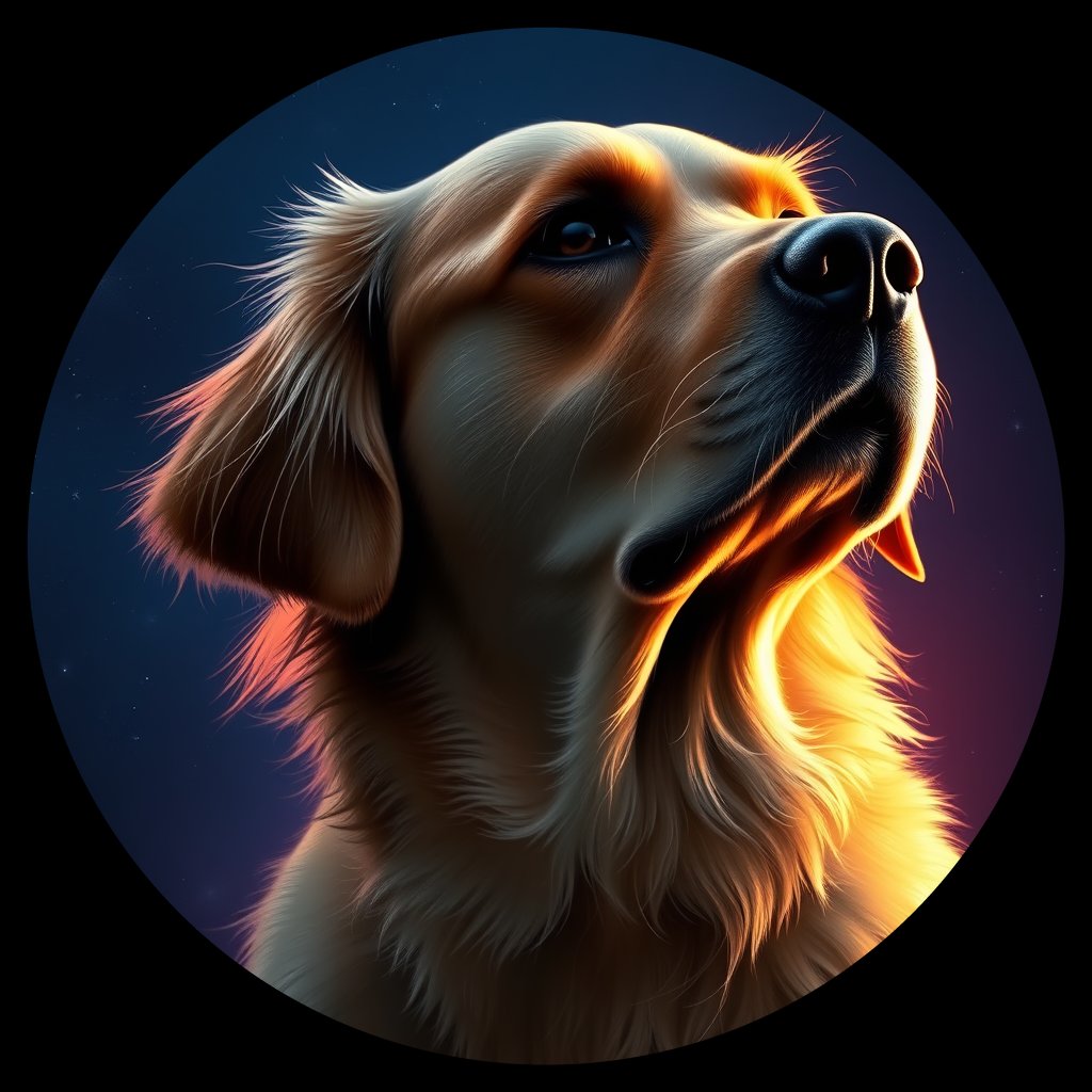 Cosmic medallion portrait of GRLS_grlsGJGRDBDD, a Golden Retriever