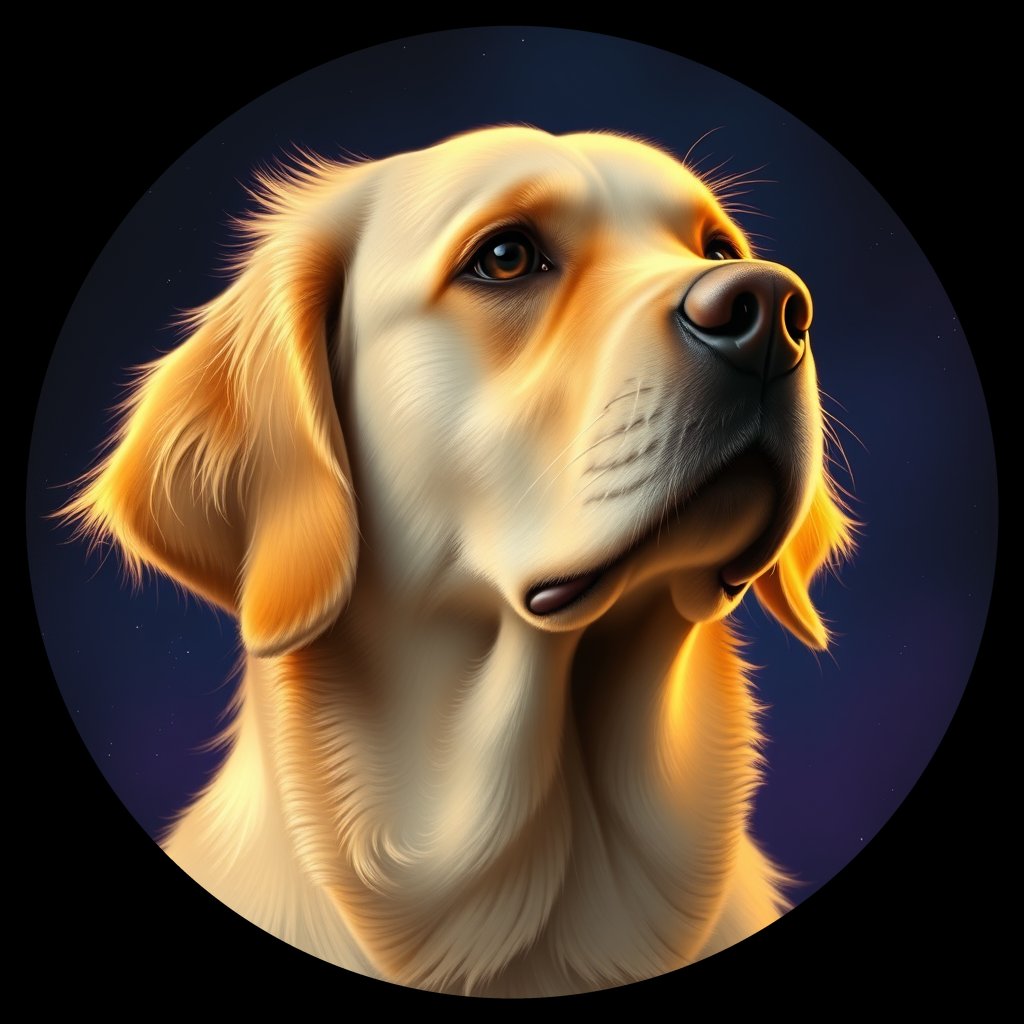 Cosmic medallion portrait of GRLS_grlsGJKUYM66, a Golden Retriever