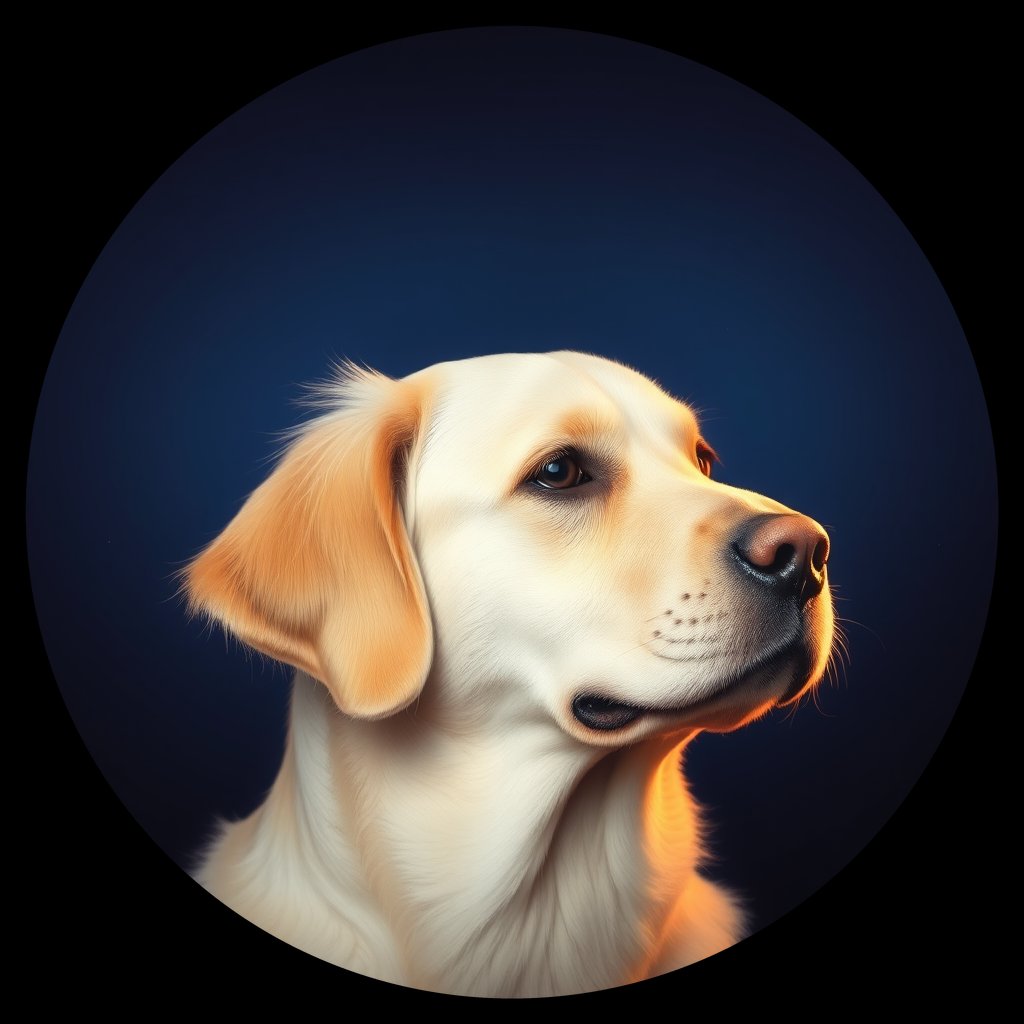 Cosmic medallion portrait of GRLS_grlsGJUFN7II, a Golden Retriever