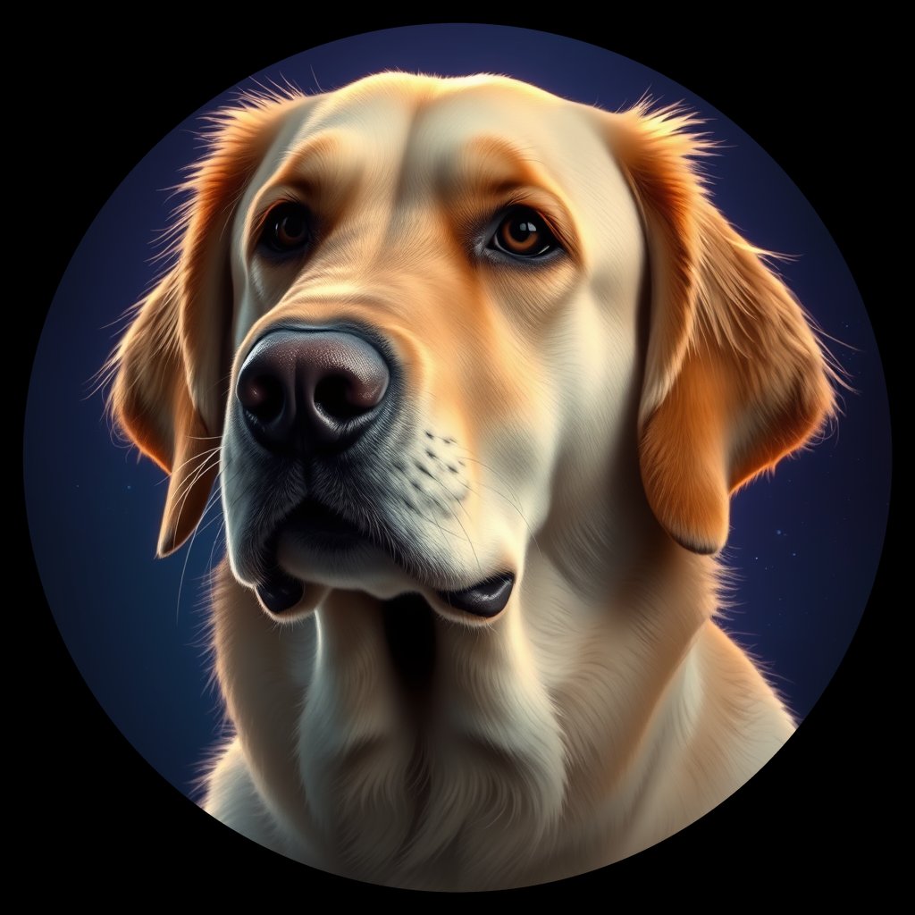 Cosmic medallion portrait of GRLS_grlsGLICPPP, a Golden Retriever