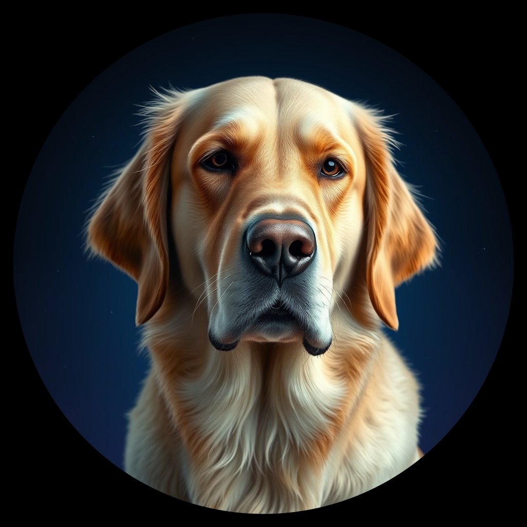 Cosmic medallion portrait of GRLS_grlsGN5W57NN, a Golden Retriever