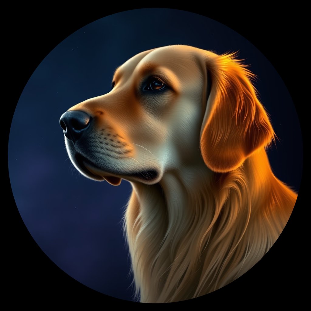 Cosmic medallion portrait of GRLS_grlsGOTT0933, a Golden Retriever