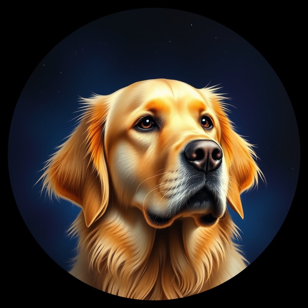 Cosmic medallion portrait of GRLS_grlsGPIRLHQQ, a Golden Retriever
