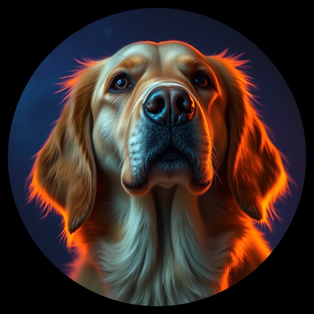 Cosmic medallion portrait of GRLS_grlsGPTN4VUU, a Golden Retriever