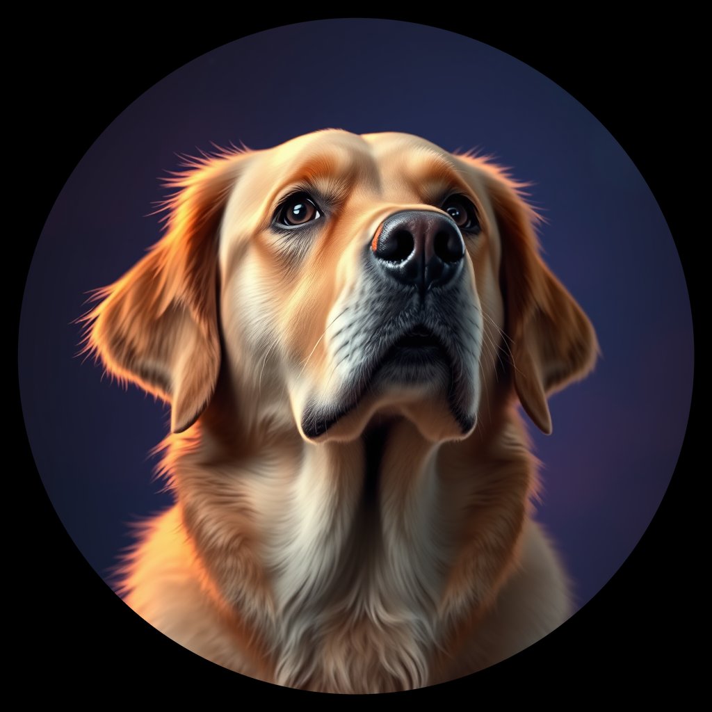 Cosmic medallion portrait of GRLS_grlsGQEN0GEE, a Golden Retriever