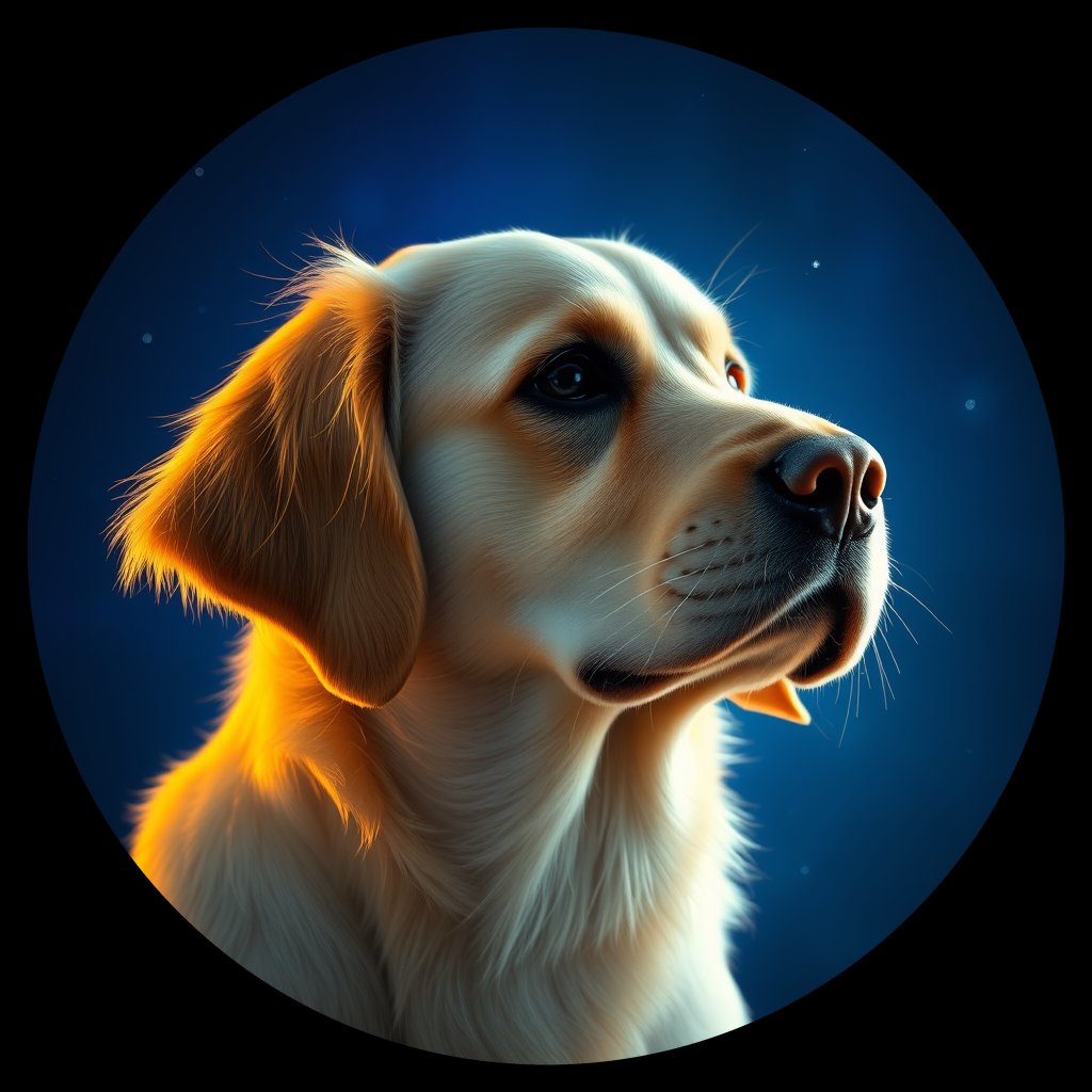 Cosmic medallion portrait of GRLS_grlsGQMXI7RR, a Golden Retriever