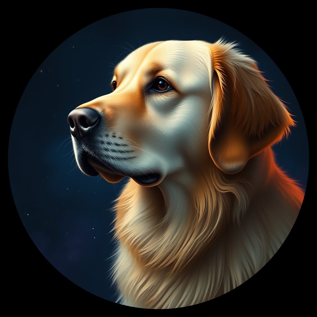 Cosmic medallion portrait of GRLS_grlsGSB3BQTT, a Golden Retriever