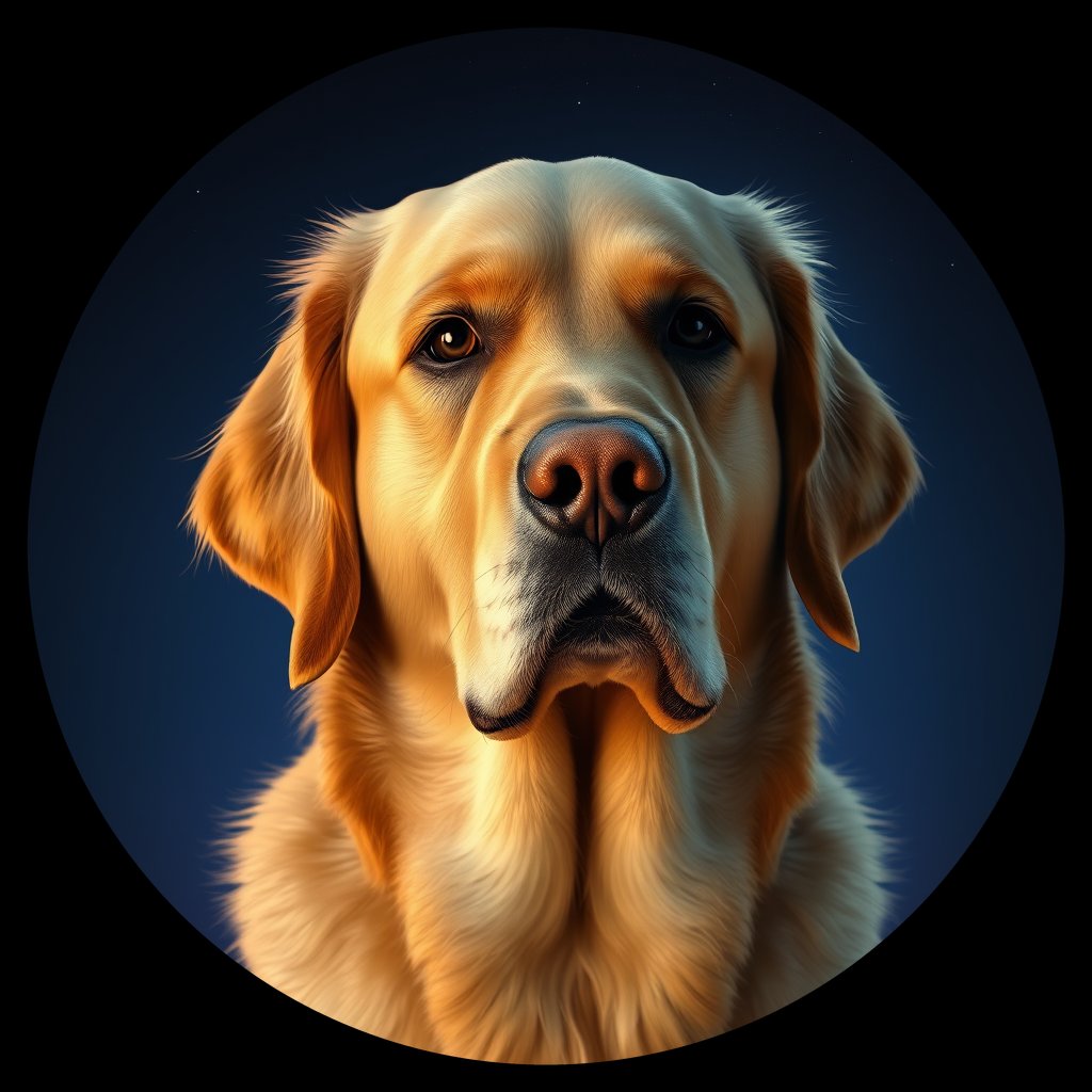 Cosmic medallion portrait of GRLS_grlsGSPDWVBB, a Golden Retriever