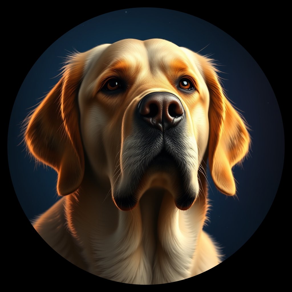 Cosmic medallion portrait of GRLS_grlsGSRN0HCC, a Golden Retriever