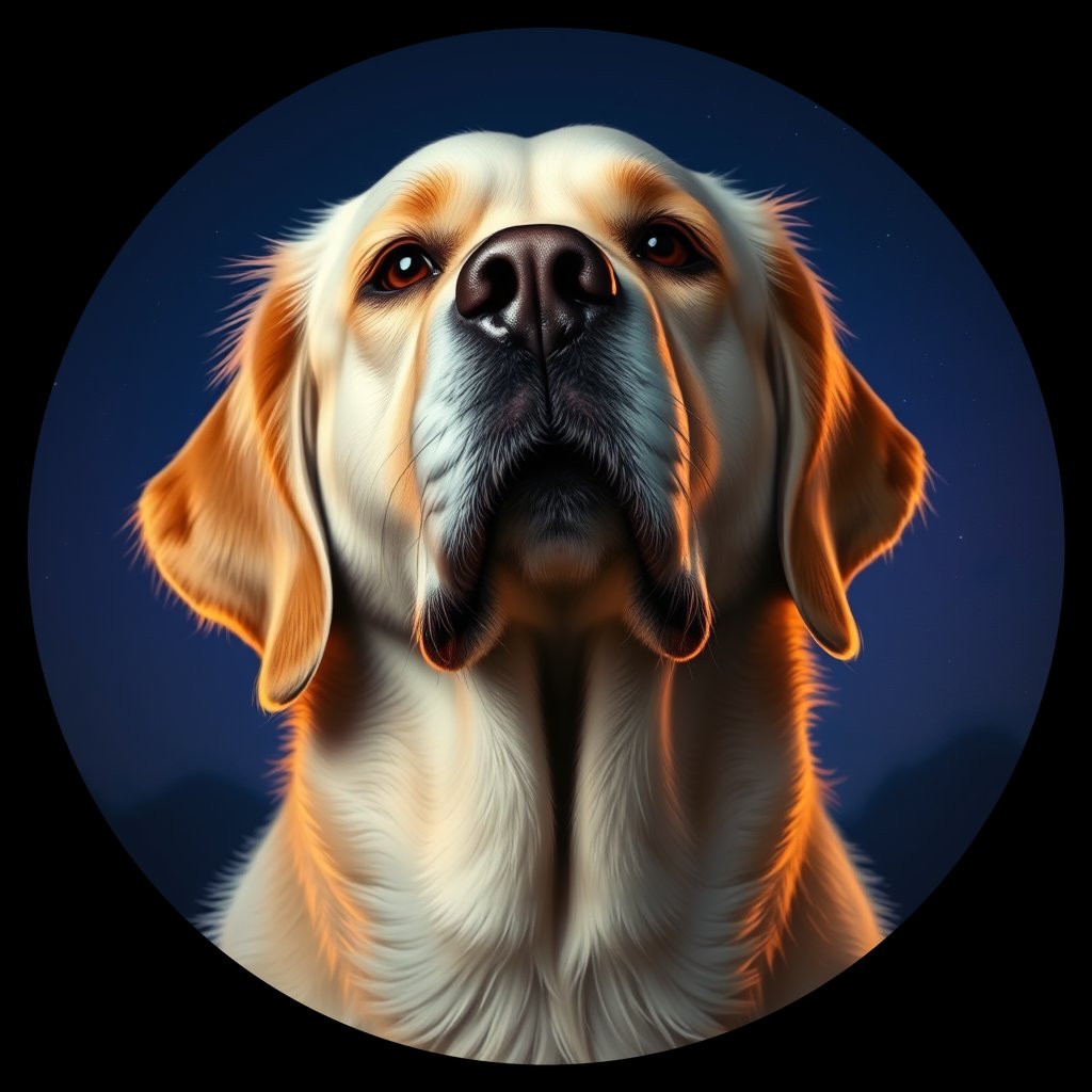 Cosmic medallion portrait of GRLS_grlsGT7CS9YY, a Golden Retriever