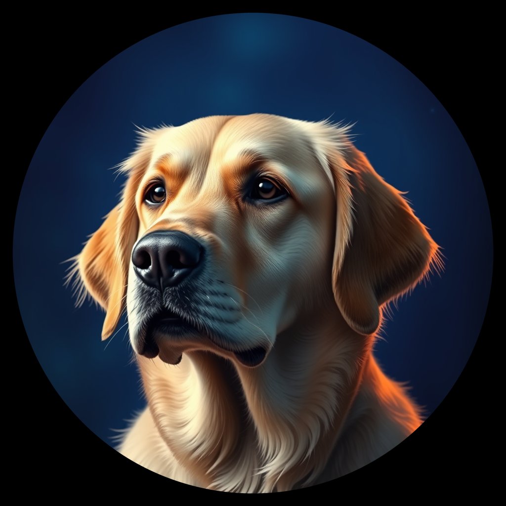 Cosmic medallion portrait of GRLS_grlsGU5BXPDD, a Golden Retriever