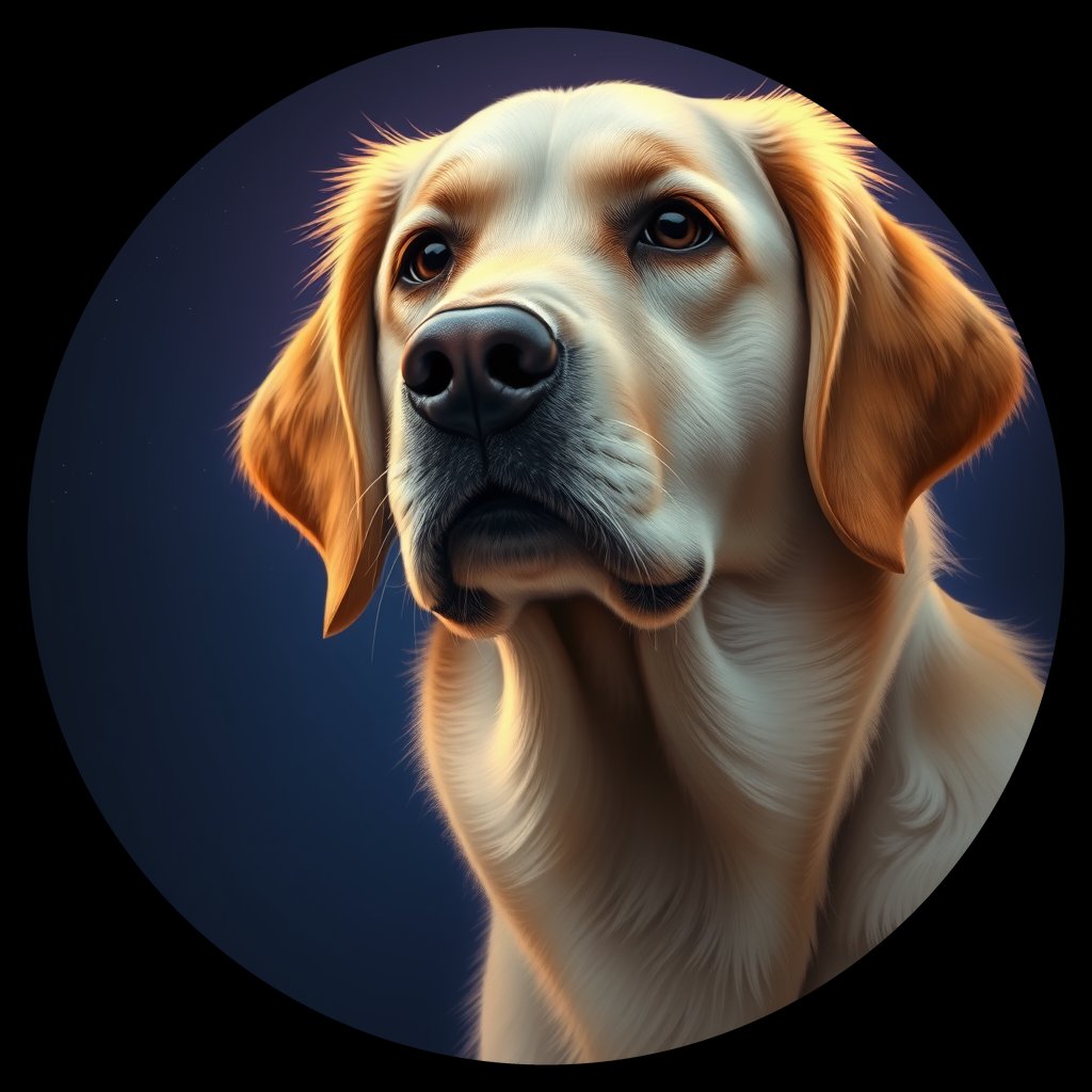 Cosmic medallion portrait of GRLS_grlsGVKL23PP, a Golden Retriever