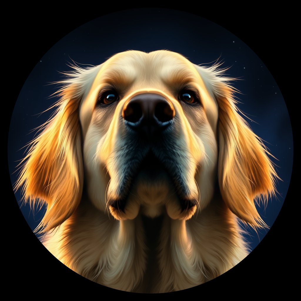 Cosmic medallion portrait of GRLS_grlsGX6DHOO, a Golden Retriever