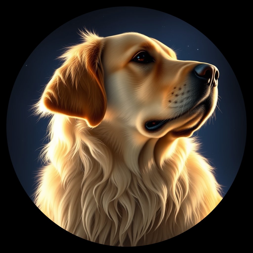 Cosmic medallion portrait of GRLS_grlsGYD8YY55, a Golden Retriever