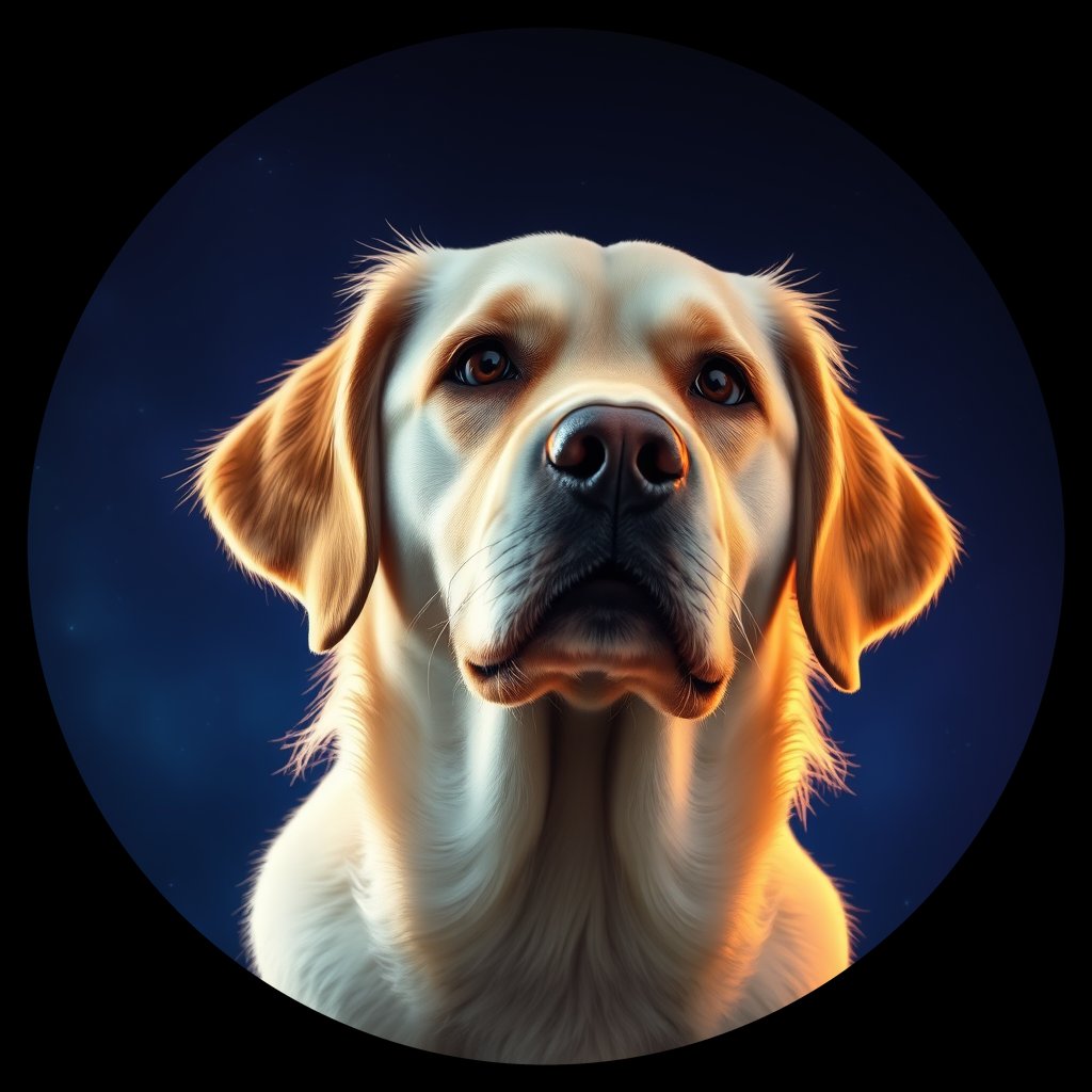 Cosmic medallion portrait of GRLS_grlsGZEB79QQ, a Golden Retriever