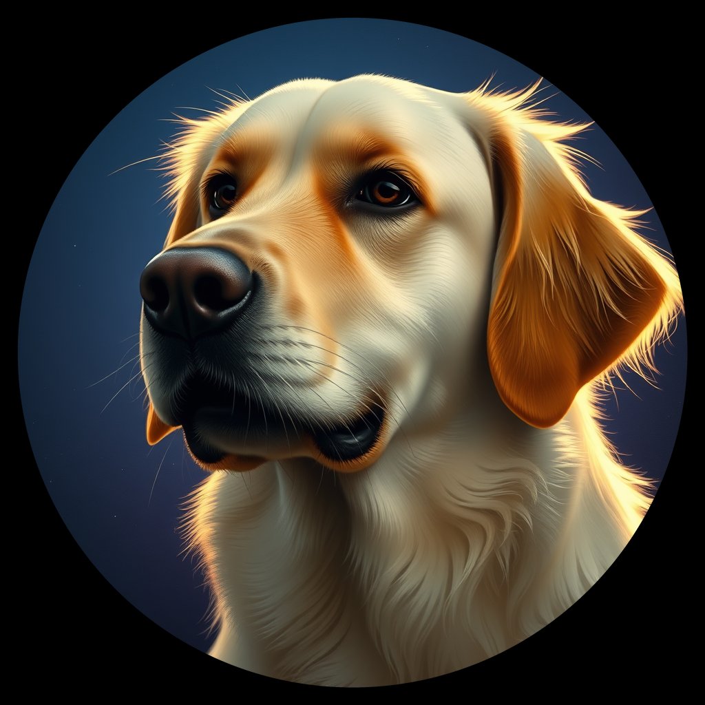 Cosmic medallion portrait of GRLS_grlsH1F97YLL, a Golden Retriever