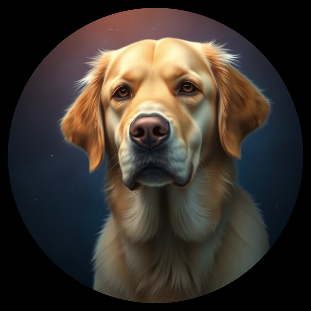 Cosmic medallion portrait of GRLS_grlsH1LIKY88, a Golden Retriever