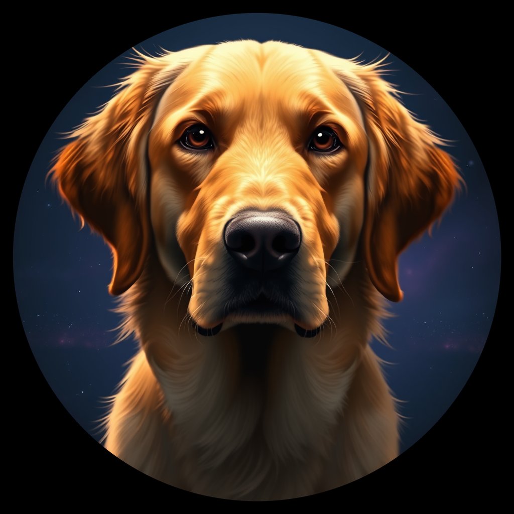 Cosmic medallion portrait of GRLS_grlsH2L2L7BB, a Golden Retriever