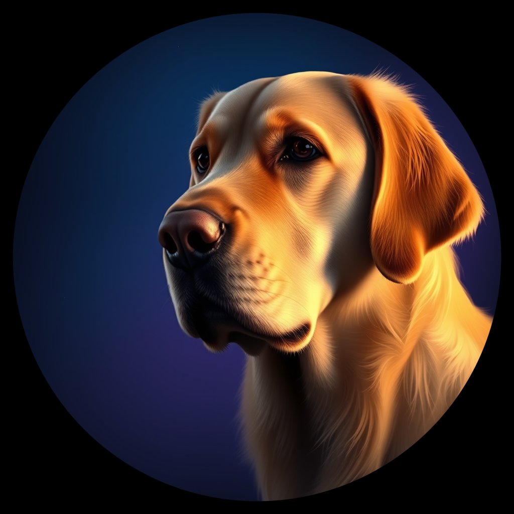 Cosmic medallion portrait of GRLS_grlsH2NY21KK, a Golden Retriever