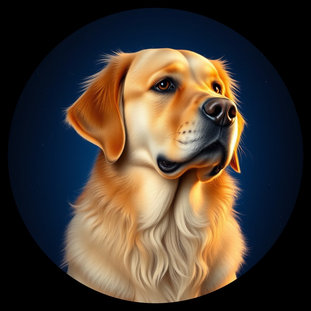 Cosmic medallion portrait of GRLS_grlsH3YQYR00, a Golden Retriever