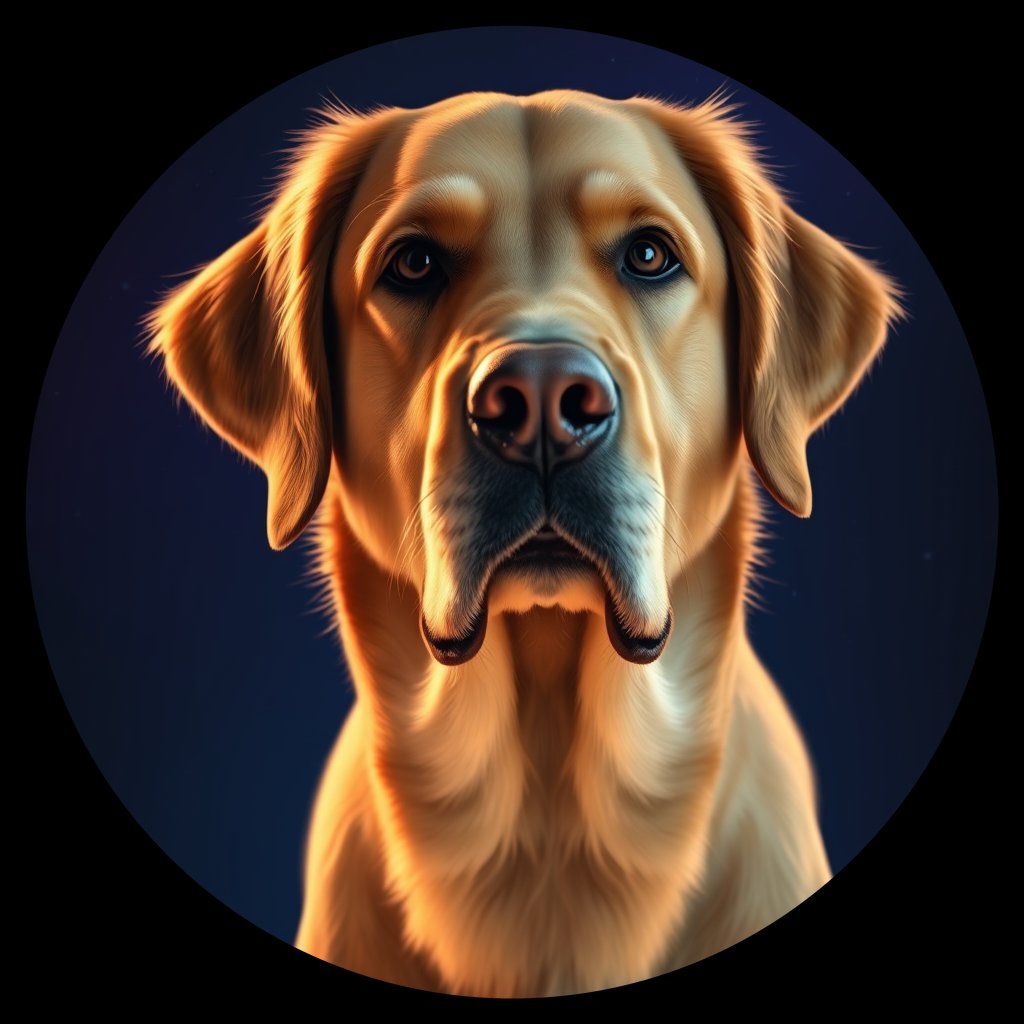 Cosmic medallion portrait of GRLS_grlsH63CO8TT, a Golden Retriever