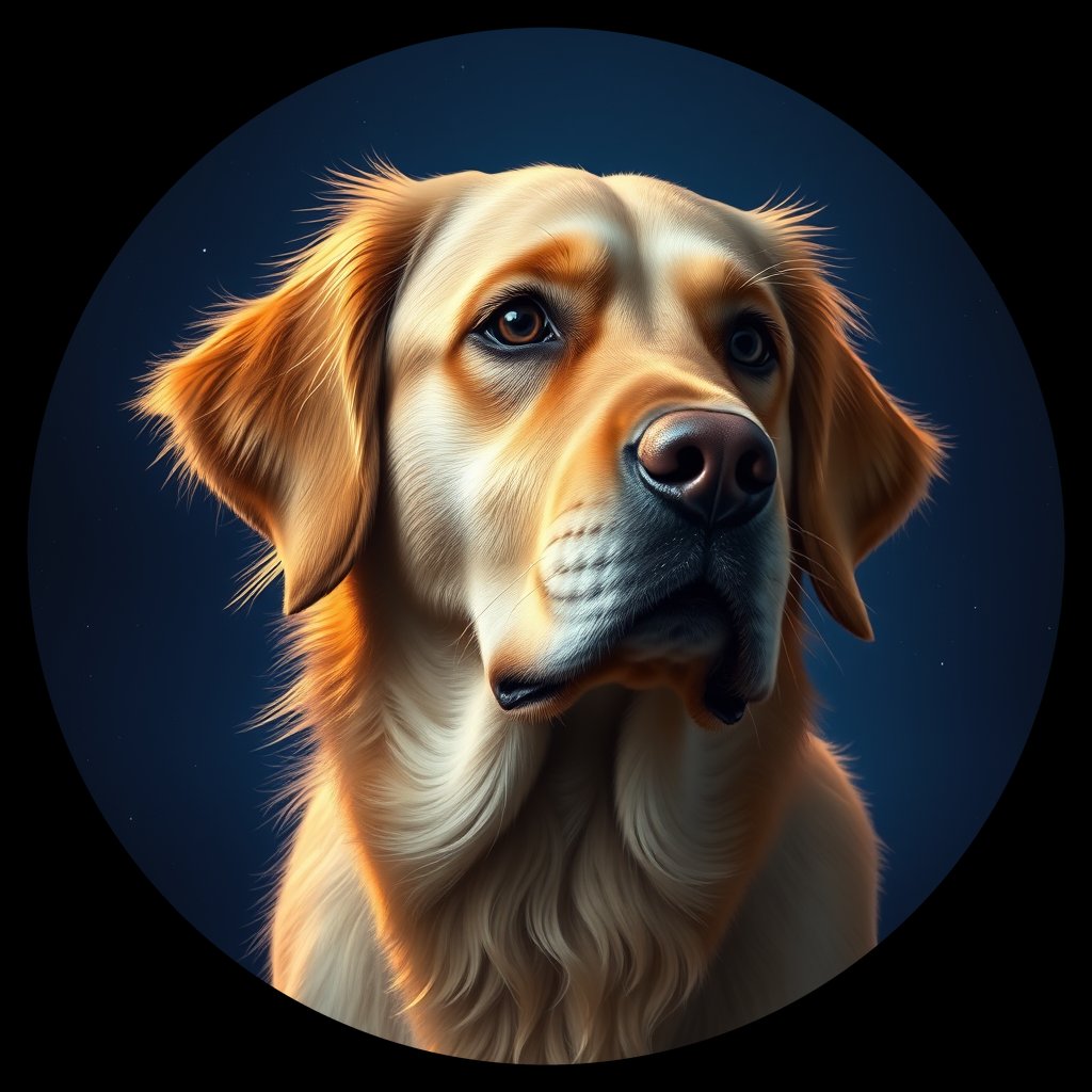 Cosmic medallion portrait of GRLS_grlsH6IJ1Q66, a Golden Retriever