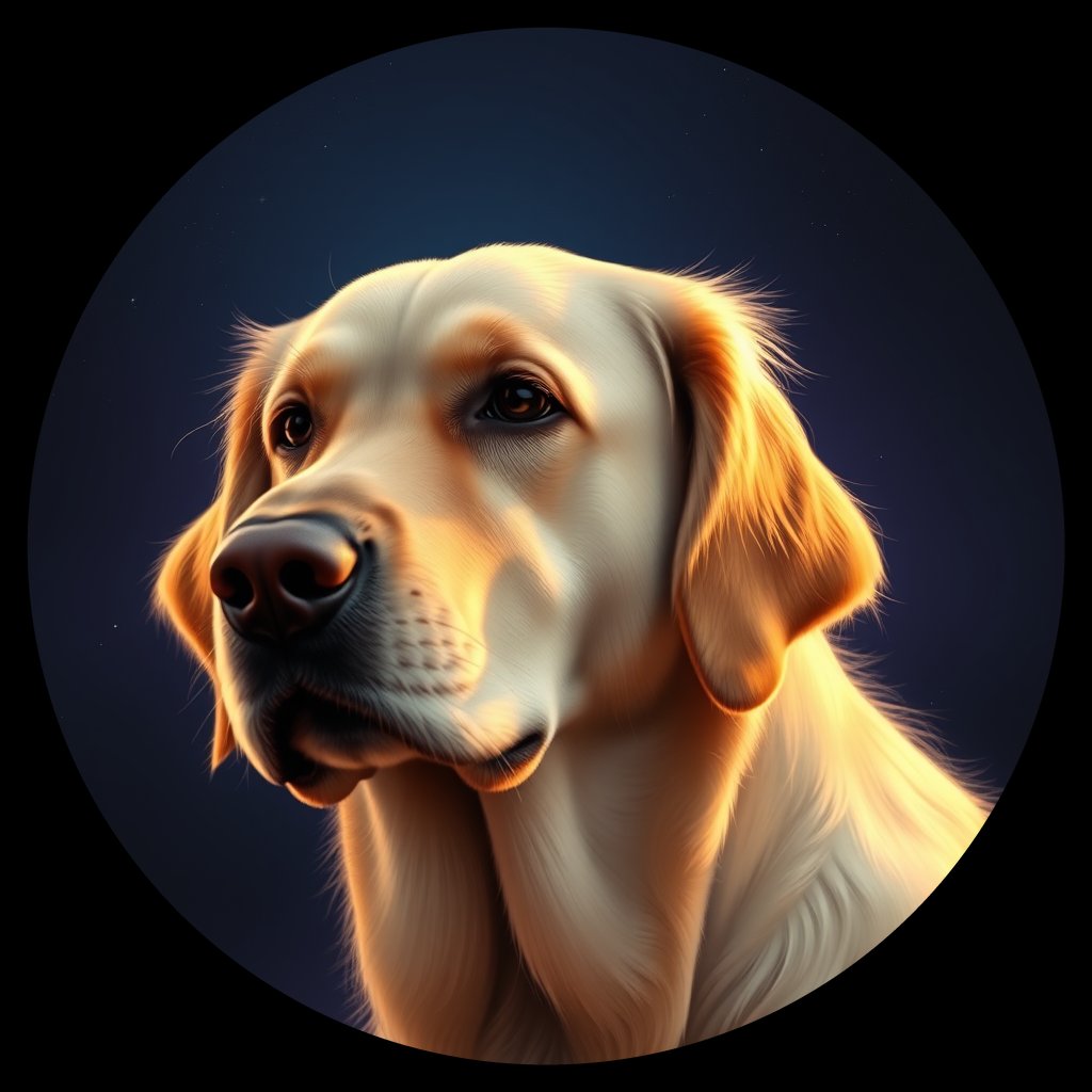 Cosmic medallion portrait of GRLS_grlsH6RZU000, a Golden Retriever