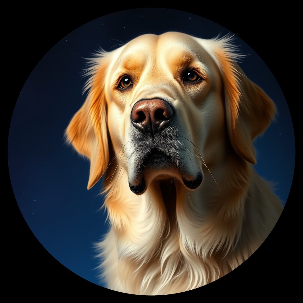 Cosmic medallion portrait of GRLS_grlsH6W309DD, a Golden Retriever