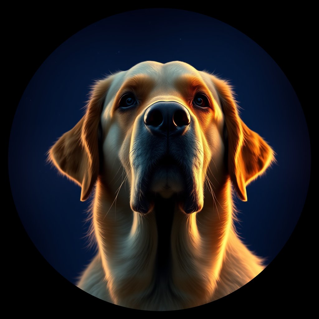 Cosmic medallion portrait of GRLS_grlsH764T844, a Golden Retriever