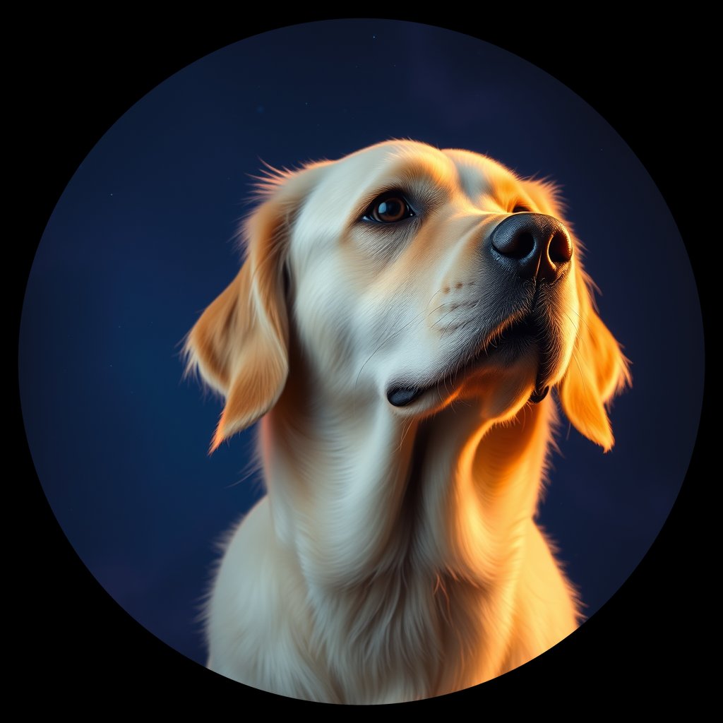 Cosmic medallion portrait of GRLS_grlsH79T39GG, a Golden Retriever