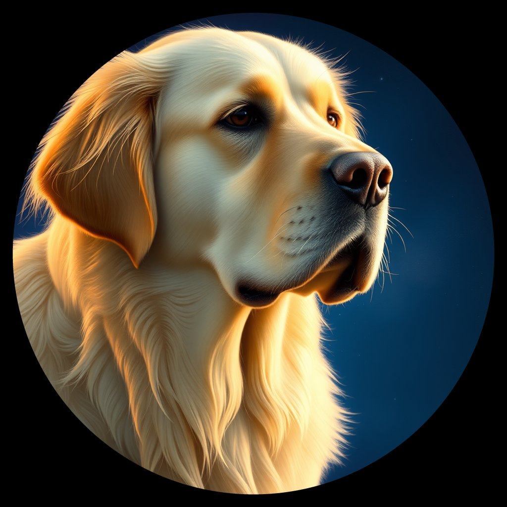 Cosmic medallion portrait of GRLS_grlsH7SFCTII, a Golden Retriever
