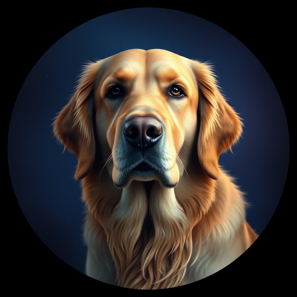 Cosmic medallion portrait of GRLS_grlsH819NCC, a Golden Retriever