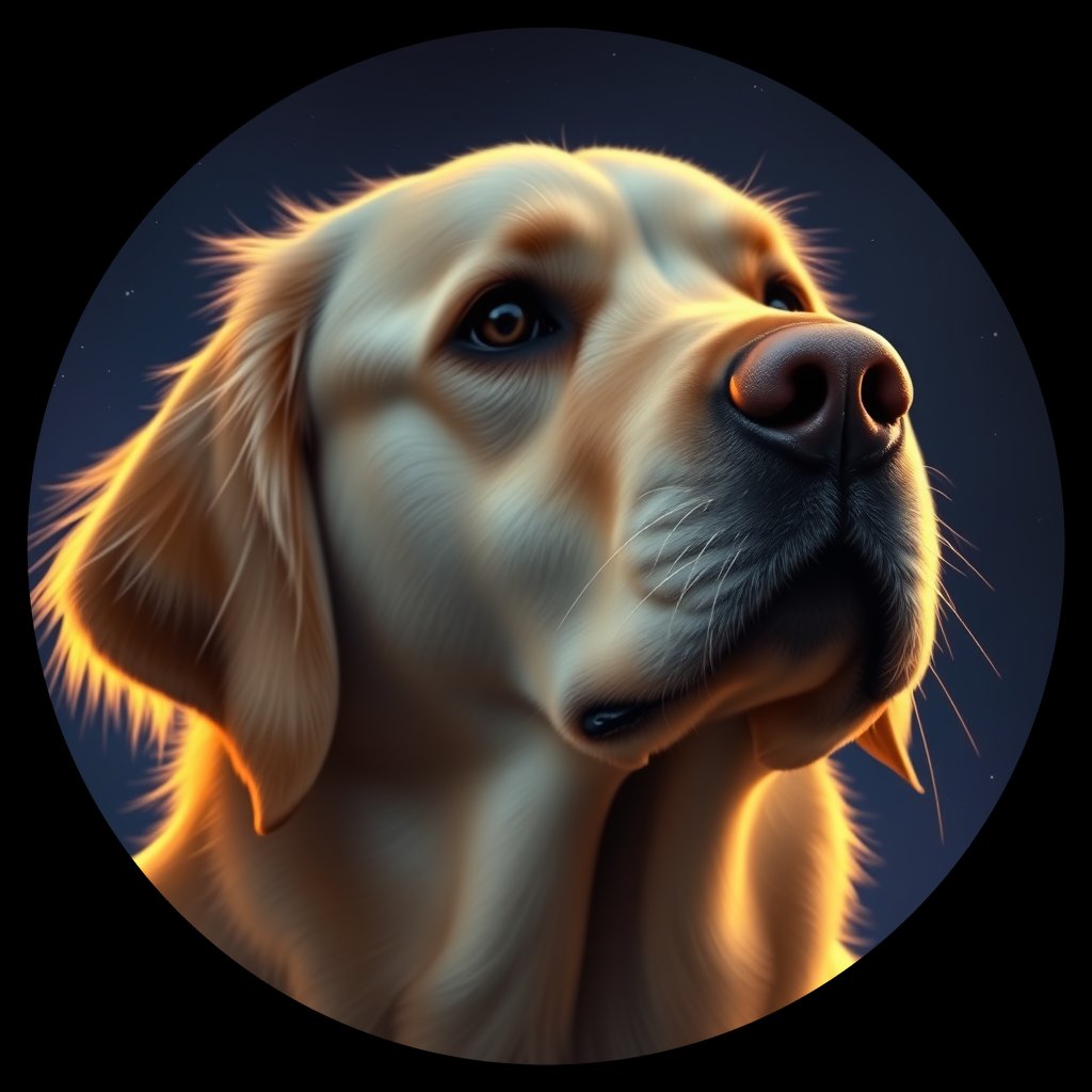 Cosmic medallion portrait of GRLS_grlsH8B3X944, a Golden Retriever