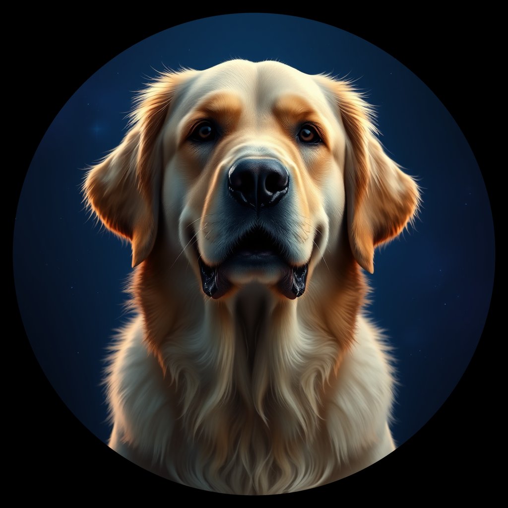 Cosmic medallion portrait of GRLS_grlsH8CNL33, a Golden Retriever