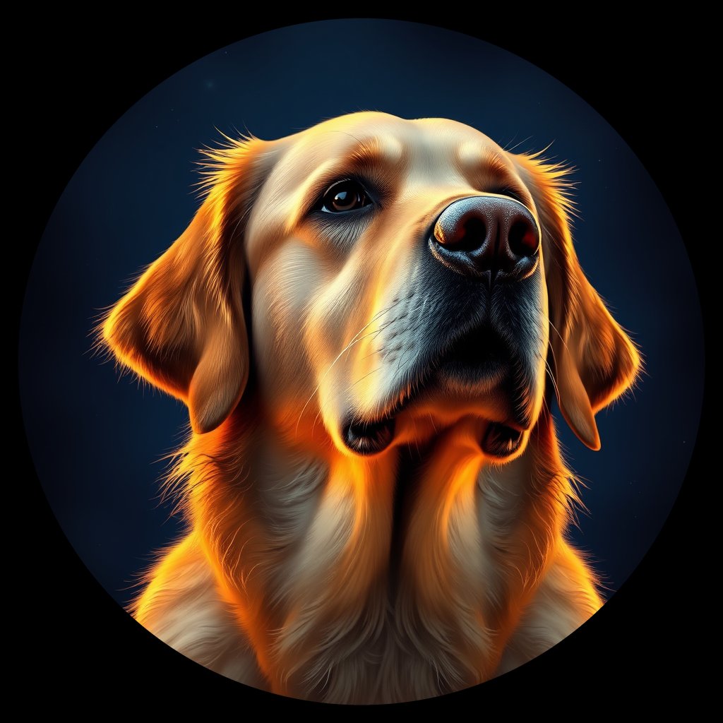 Cosmic medallion portrait of GRLS_grlsH8UP2NNN, a Golden Retriever