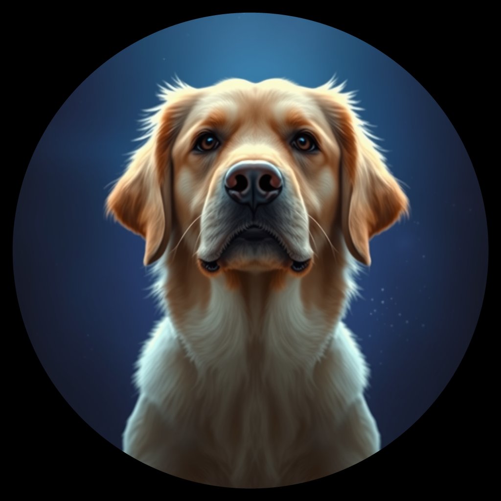 Cosmic medallion portrait of GRLS_grlsH9DZUL00, a Golden Retriever