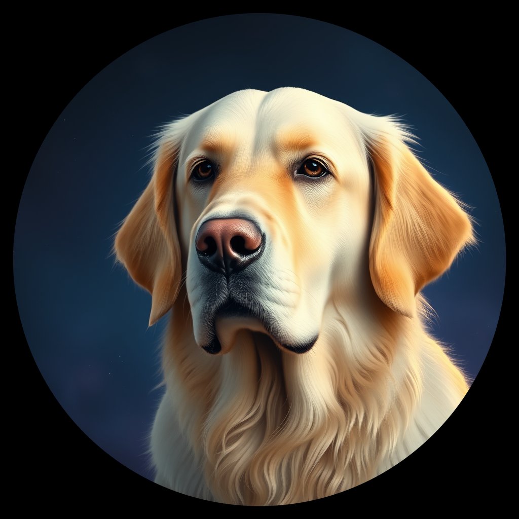 Cosmic medallion portrait of GRLS_grlsH9SXPYLL, a Golden Retriever