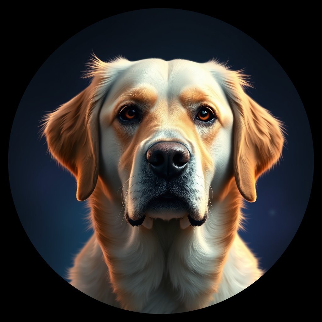 Cosmic medallion portrait of GRLS_grlsHAFZQZSS, a Golden Retriever