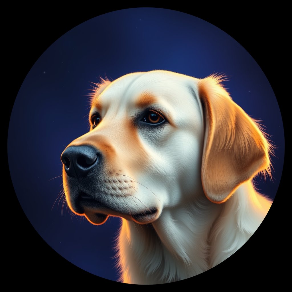 Cosmic medallion portrait of GRLS_grlsHAIWJKTT, a Golden Retriever