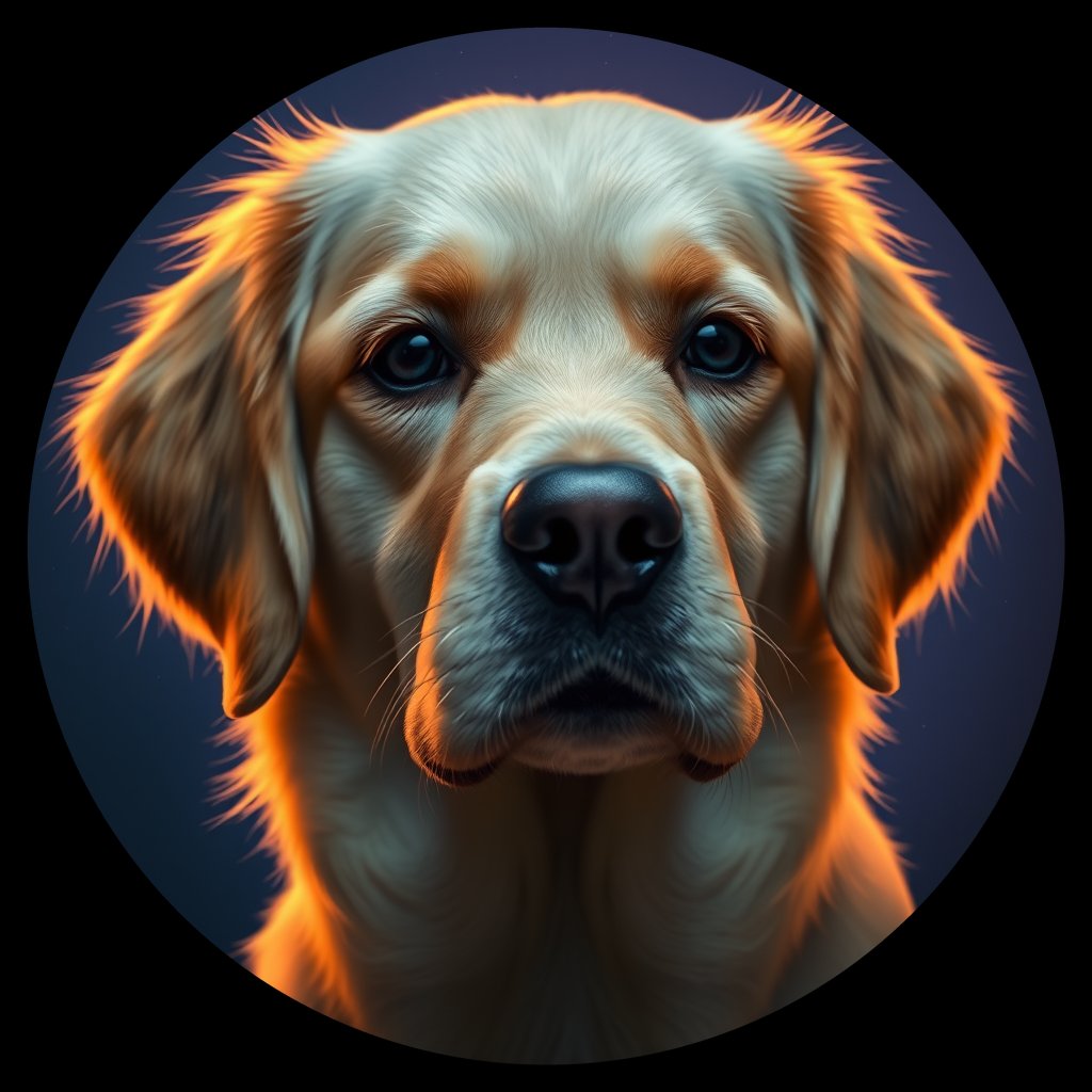 Cosmic medallion portrait of GRLS_grlsHB6CMDKK, a Golden Retriever