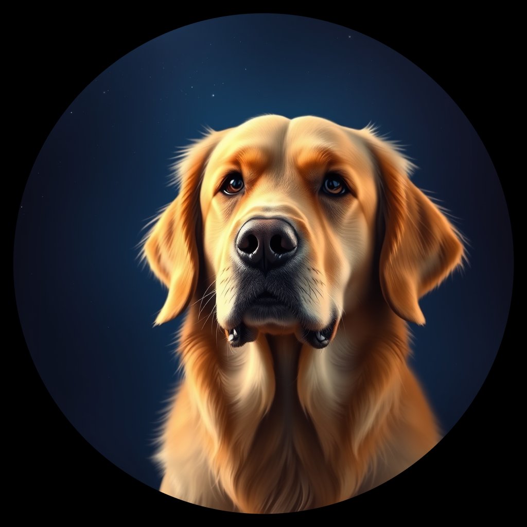 Cosmic medallion portrait of GRLS_grlsHBRO1TFF, a Golden Retriever