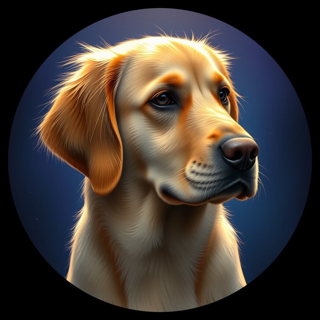 Cosmic medallion portrait of GRLS_grlsHCEJMEYY, a Golden Retriever
