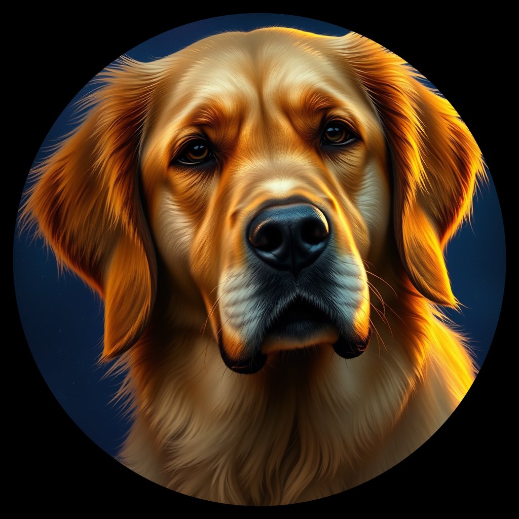 Cosmic medallion portrait of GRLS_grlsHCP7ZBNN, a Golden Retriever