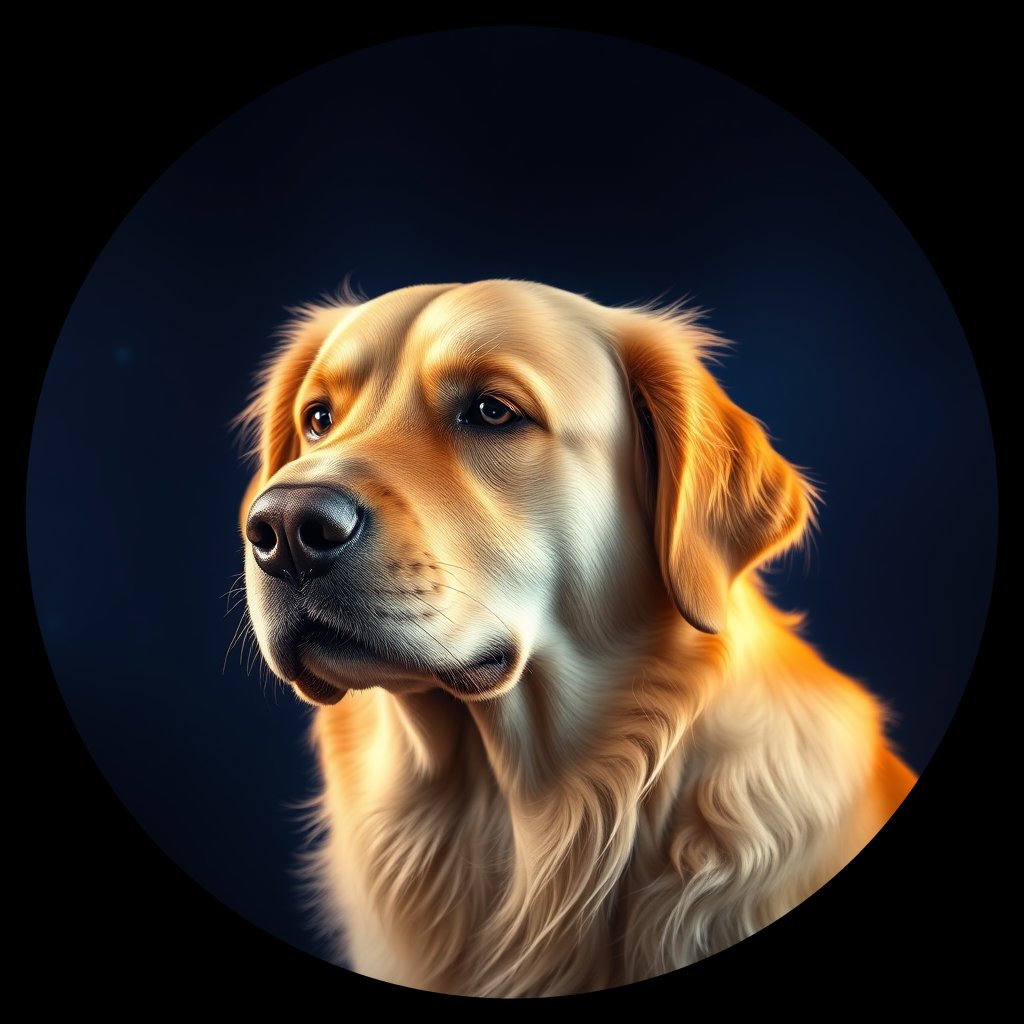 Cosmic medallion portrait of GRLS_grlsHDGGZ6VV, a Golden Retriever